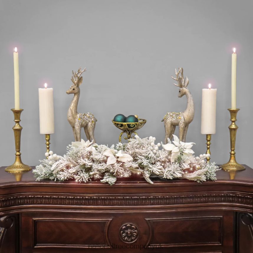 Greenery | National Tree Company Pre-Lit Artificial Christmas Swag Frosted Colonial Mantle Swag White LED Lights Battery Powered 3 ft F2L4F479